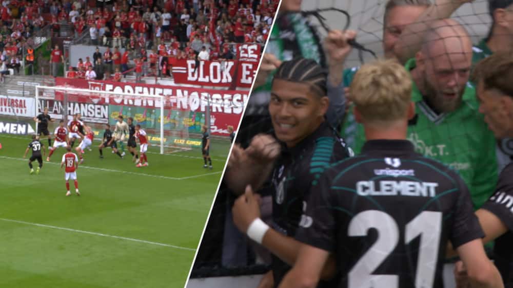 To mål på ni minutter: Tobias Bach scorer for Vejle